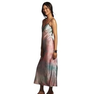 NEW Anthropologie Geisha Designs Pink Purple Watercolor Maxi Slip Dress Large